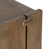 Inspired by retro European design, the Etro Tawny Pine Media Console is made from solid pine, with mortise and tenon joinery spanning its sides. Door pulls of top-grain leather add a textural finishing touch, while three rear cutouts keep cords out of sight. Amethyst Home provides interior design services, furniture, rugs, and lighting in the Salt Lake City metro area.