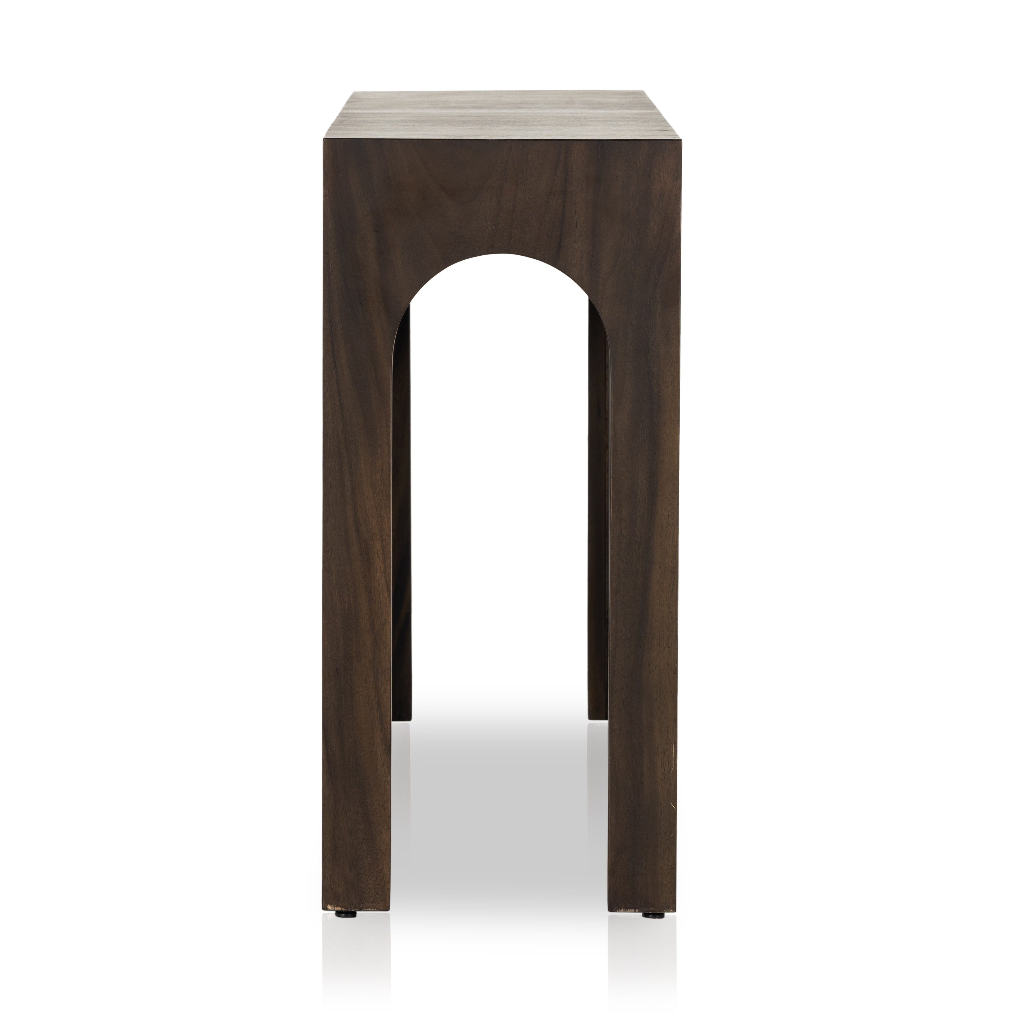 Clean and simple, with great impact. Made from smoked Guanacaste, shapely arches and block corners speak to the architectural inspiration behind this eye-catching console table. Amethyst Home provides interior design, new construction, custom furniture, and area rugs in the San Diego metro area.