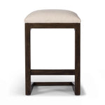 A stunner from every angle, this architecturally inspired stool features an angular base crafted from solid oak with two iron rods for added support and visual interest. Seat is upholstered in a linen/cotton/poly blend performance fabric with subtle texture throughout. Amethyst Home provides interior design, new home construction design consulting, vintage area rugs, and lighting in the Nashville metro area.