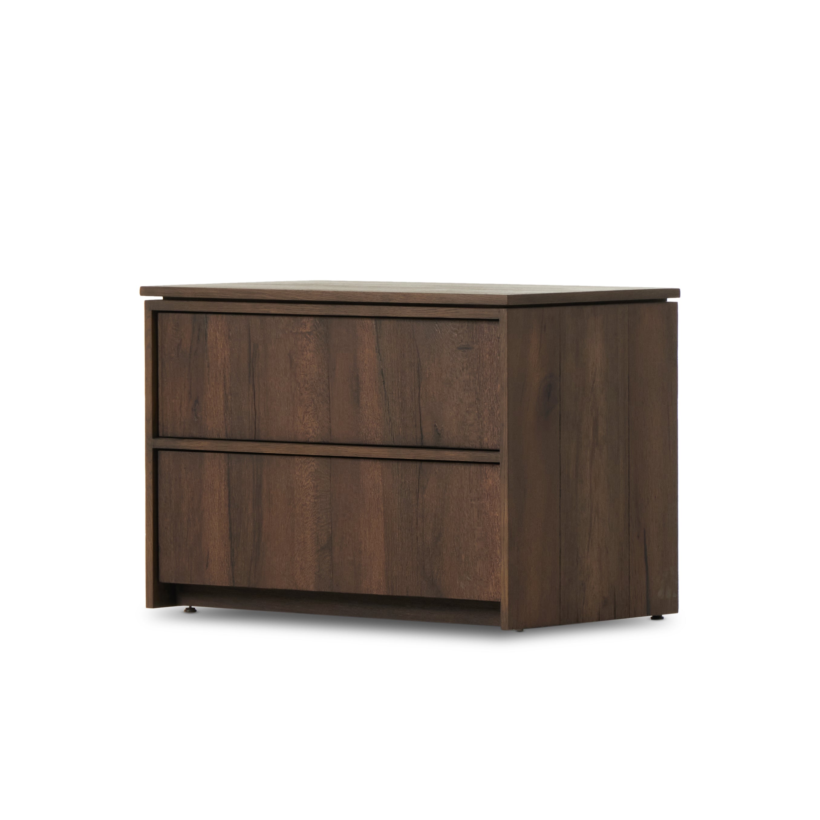 Structured lines define the sleek, modern shape of this large nightstand. Dark oak finishing showcases heavy graining and detail. Amethyst Home provides interior design, new construction, custom furniture, and area rugs in the Tampa metro area.
