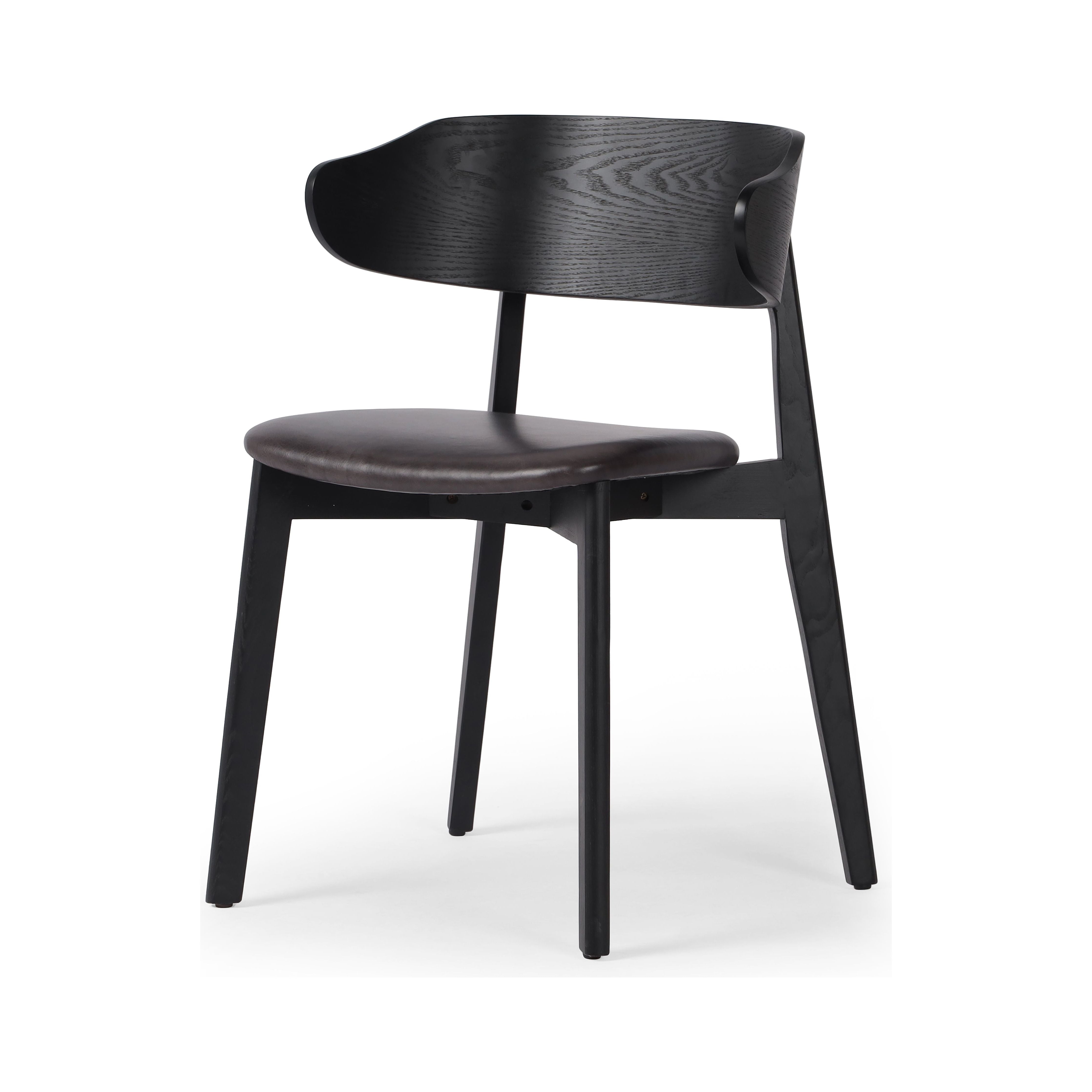 Featuring Franco Sonoma Black Upholstered Dining Chair by Four Hands at Amethyst Home. A fresh, exaggerated take on the wing-back dining chair. Finished a classic jet black, a mix of solid ash and ash veneer makes a modern and shapely seating statement with midcentury undertones. Complemented by a cushioned seat in black top-grain leather exclusive to Four Hands.Overall Dimension. Amethyst Home provides interior design, new construction, custom furniture, and area rugs in the Calabasas metro area.