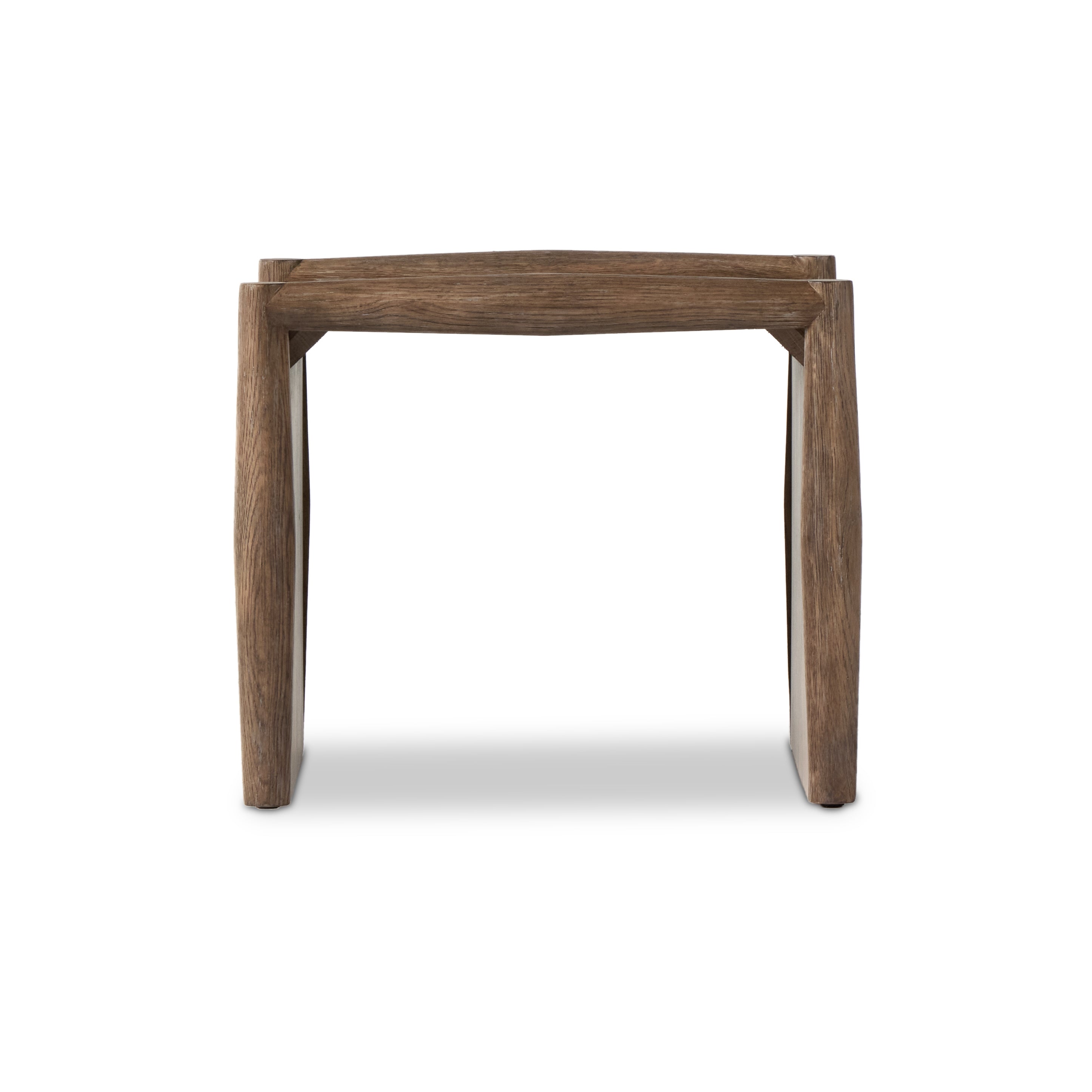 Traditional, reimagined. Made from rustic weathered oak, a simply structured end table brings a streamlined look to the living room. Amethyst Home provides interior design, new construction, custom furniture, and area rugs in the Boston metro area.