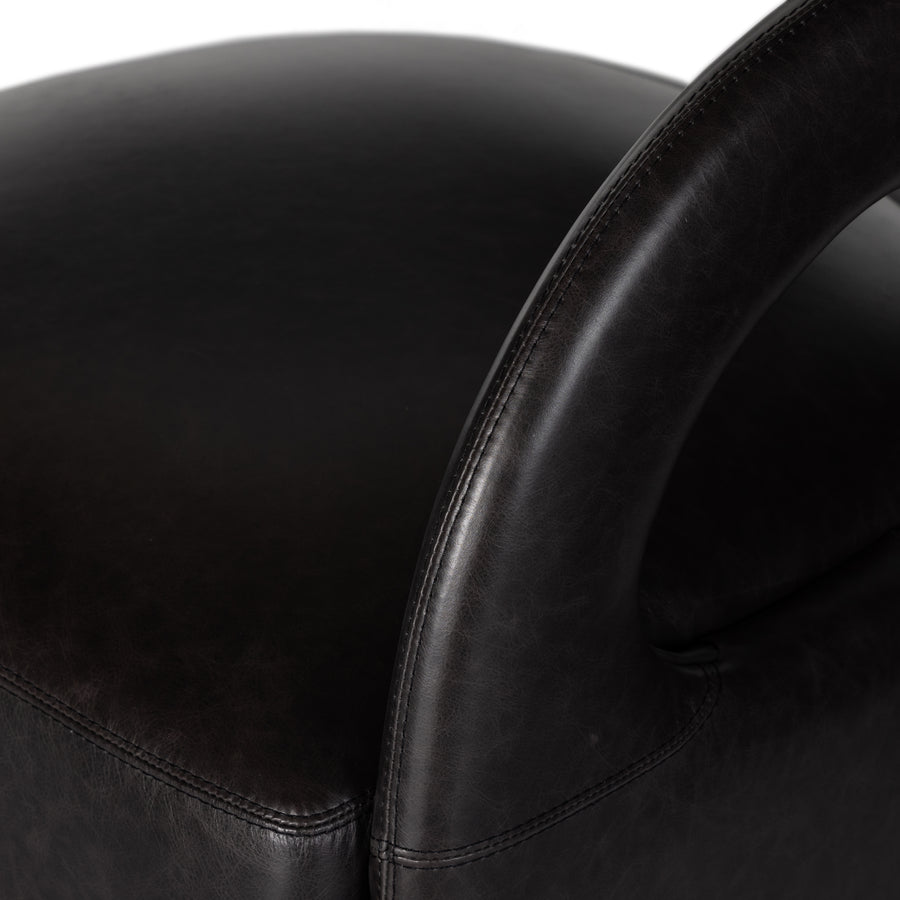 This 360-swivel update of the fan-favorite stationary design makes quite the statement. Well curved and finely sculpted, black top-grain leather exclusive to Four Hands makes a uniquely shapely statement in any room.Overall Dimensions: 26"w x 26"d x 29"hColors: Sonoma ButterscotchMaterials: Top Grain LeatherWeight: 51.26Volume: 13. Amethyst Home provides interior design, new home construction design consulting, vintage area rugs, and lighting in the Des Moines metro area.