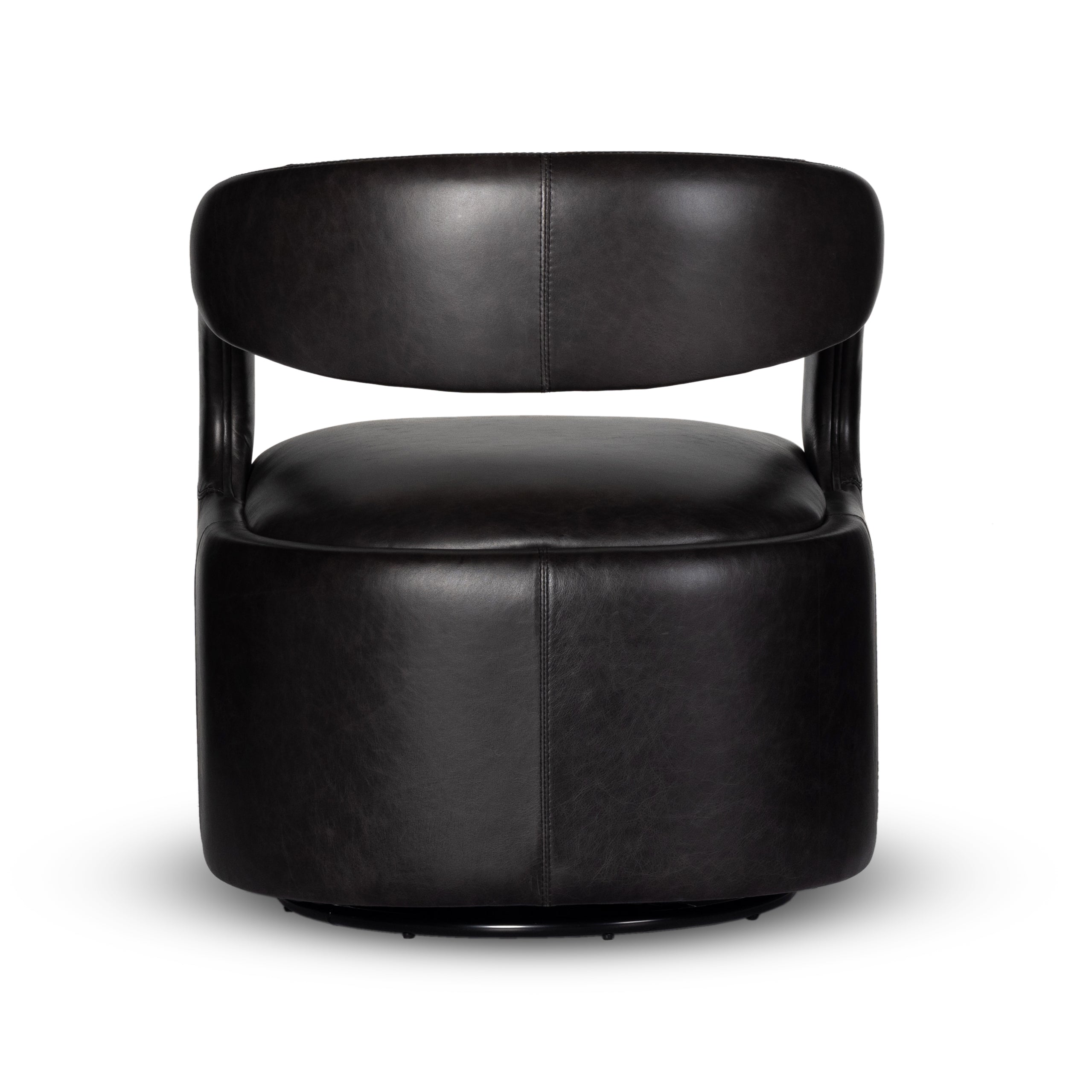This 360-swivel update of the fan-favorite stationary design makes quite the statement. Well curved and finely sculpted, black top-grain leather exclusive to Four Hands makes a uniquely shapely statement in any room.Overall Dimensions: 26"w x 26"d x 29"hColors: Sonoma ButterscotchMaterials: Top Grain LeatherWeight: 51.26Volume: 13. Amethyst Home provides interior design, new home construction design consulting, vintage area rugs, and lighting in the Newport Beach metro area.
