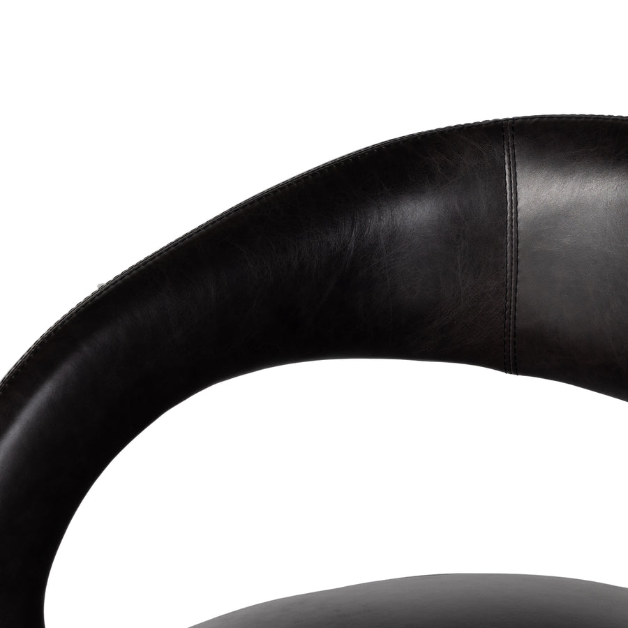 This 360-swivel update of the fan-favorite stationary design makes quite the statement. Well curved and finely sculpted, black top-grain leather exclusive to Four Hands makes a uniquely shapely statement in any room.Overall Dimensions: 26"w x 26"d x 29"hColors: Sonoma ButterscotchMaterials: Top Grain LeatherWeight: 51.26Volume: 13. Amethyst Home provides interior design, new home construction design consulting, vintage area rugs, and lighting in the San Diego metro area.