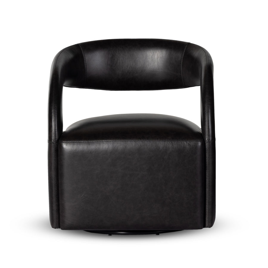 This 360-swivel update of the fan-favorite stationary design makes quite the statement. Well curved and finely sculpted, black top-grain leather exclusive to Four Hands makes a uniquely shapely statement in any room.Overall Dimensions: 26"w x 26"d x 29"hColors: Sonoma ButterscotchMaterials: Top Grain LeatherWeight: 51.26Volume: 13. Amethyst Home provides interior design, new home construction design consulting, vintage area rugs, and lighting in the Scottsdale metro area.