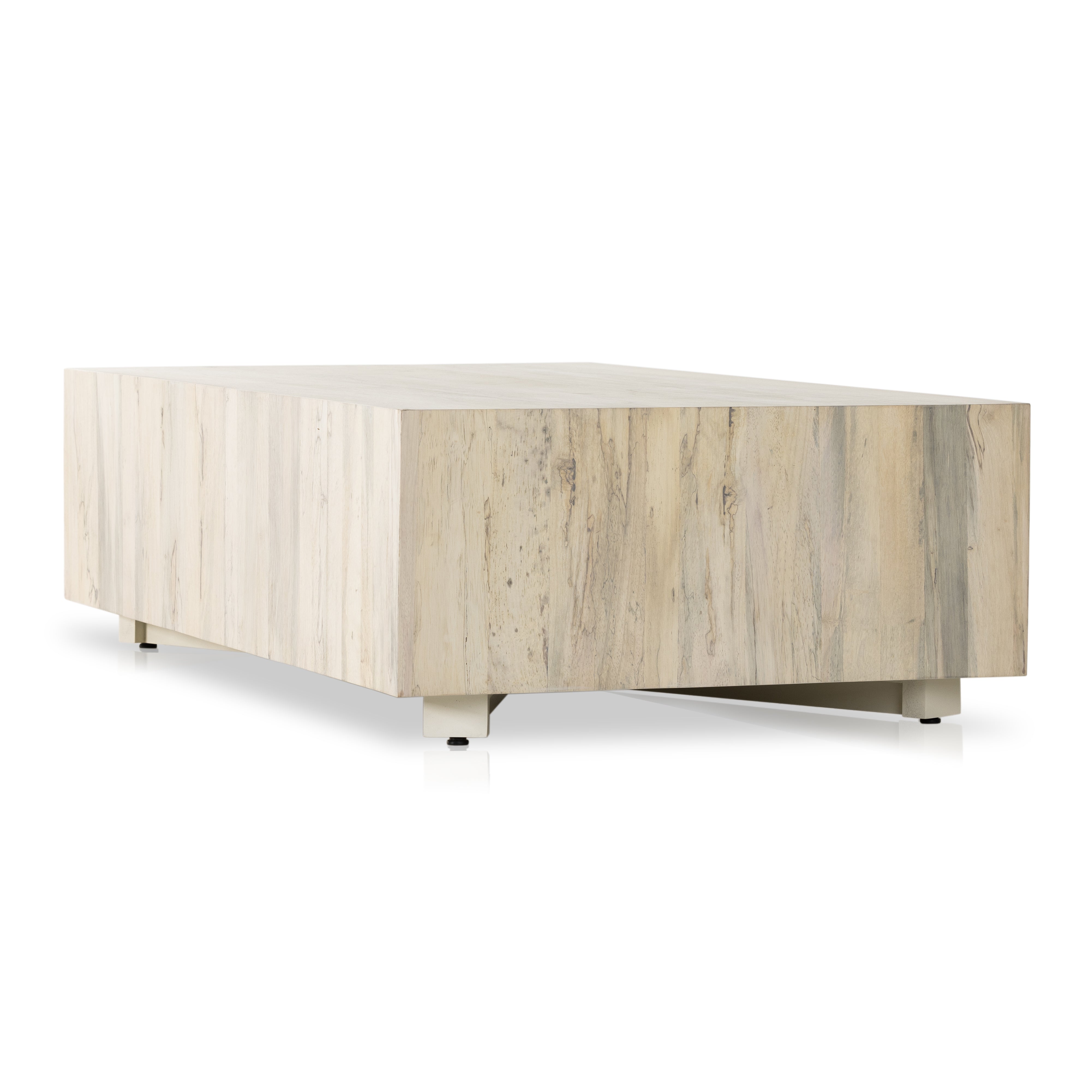 Stunning forces of nature, captured in a coffee table. Spalted primavera wood is hand-shaped into a rectangular silhouette and finished in a white hue. Reflective of woods' natural character, a slight color variance is possible from piece to piece. Amethyst Home provides interior design, new construction, custom furniture, and area rugs in the Charlotte metro area.