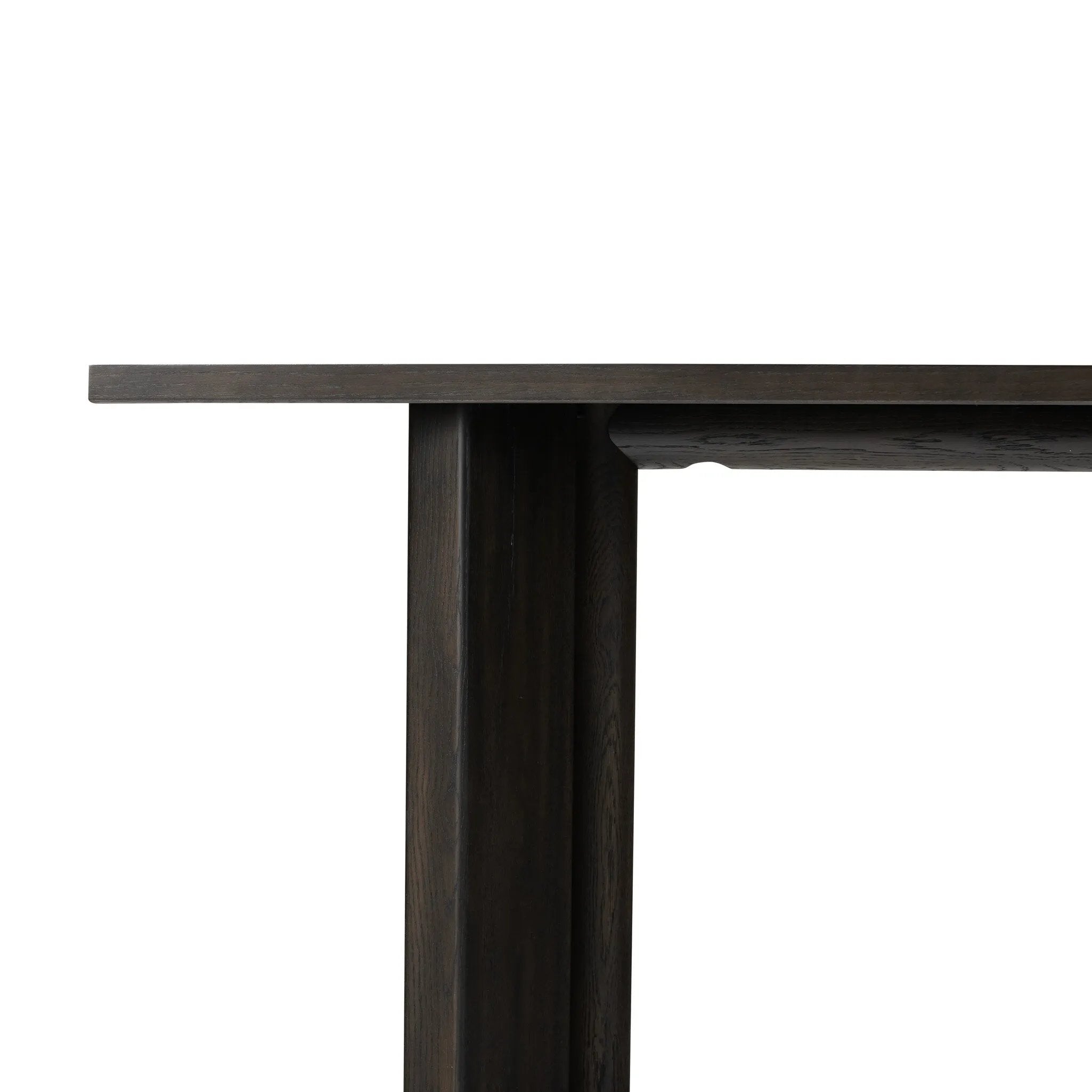 A smoked black finish delivers a character-rich look to an open-style console table. Angled panel legs up the intrigue factor.Collection: Haide Amethyst Home provides interior design, new home construction design consulting, vintage area rugs, and lighting in the Miami metro area.