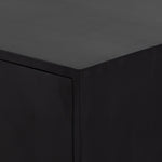 Featuring Isador Black Wash Poplar Bar Cabinet by Four Hands at Amethyst Home. Beautifully simple in spirit. Black-washed solid poplar forms a Parsons-style bar cabinet, with iron and leather hardware for a material-driven update to Shaker-inspired styling. Inside, dual drawers plus generous bottle storage await drink go-tos and bar accessories.Overall Dimensions: 36"W x 19"L x 32"H. Amethyst Home provides interior design, new construction, custom furniture, and area rugs in the Dallas metro area.