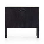 Featuring Isador Black Wash Poplar Bar Cabinet by Four Hands at Amethyst Home. Beautifully simple in spirit. Black-washed solid poplar forms a Parsons-style bar cabinet, with iron and leather hardware for a material-driven update to Shaker-inspired styling. Inside, dual drawers plus generous bottle storage await drink go-tos and bar accessories.Overall Dimensions: 36"W x 19"L x . Amethyst Home provides interior design, new construction, custom furniture, and area rugs in the Washington metro area.