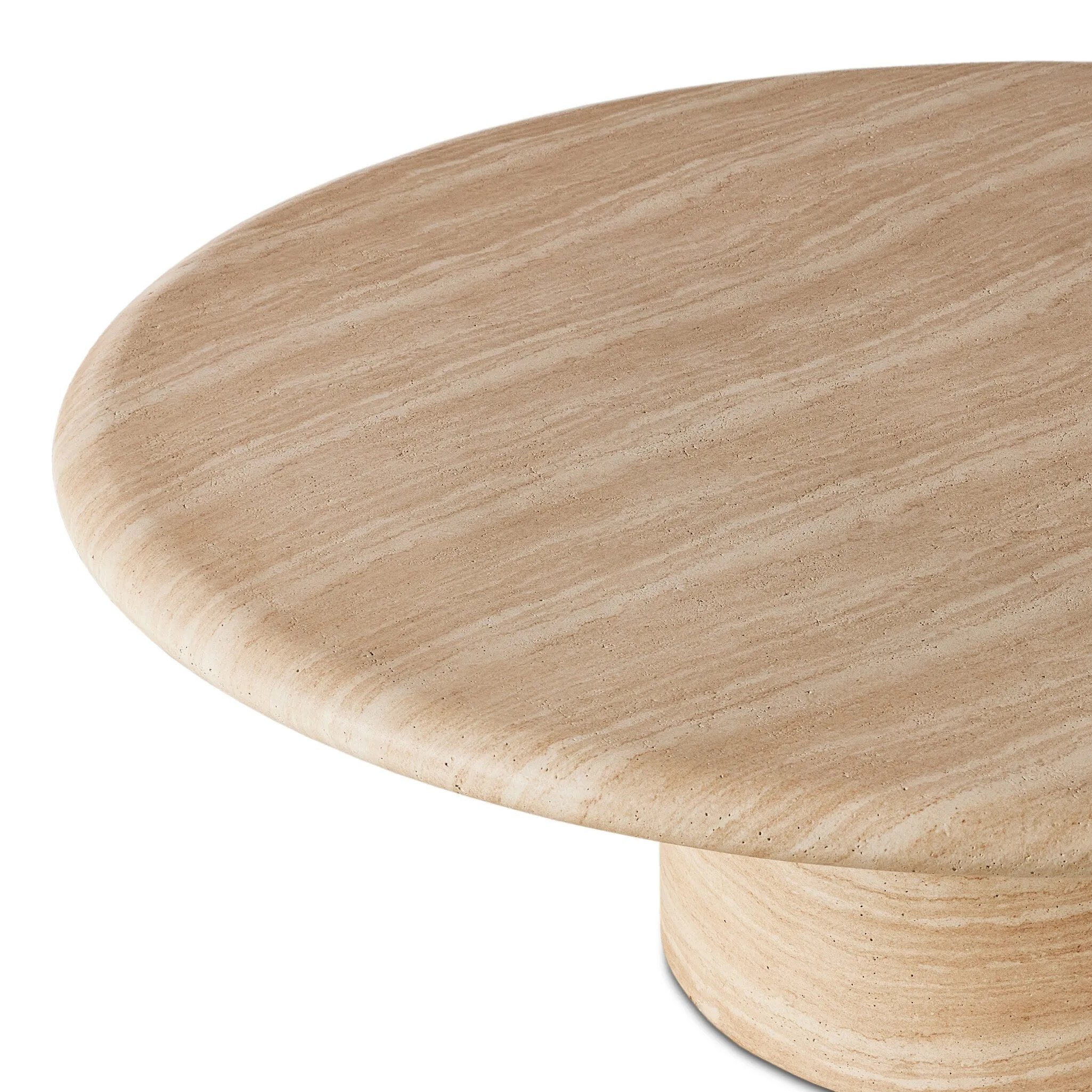 A beautiful dome-shaped pedestal base supports a rounded tabletop with bullnose edges. Made from cast concrete with a water-transfer finish which resemble natural stone.Collection: Chandle Amethyst Home provides interior design, new home construction design consulting, vintage area rugs, and lighting in the Charlotte metro area.