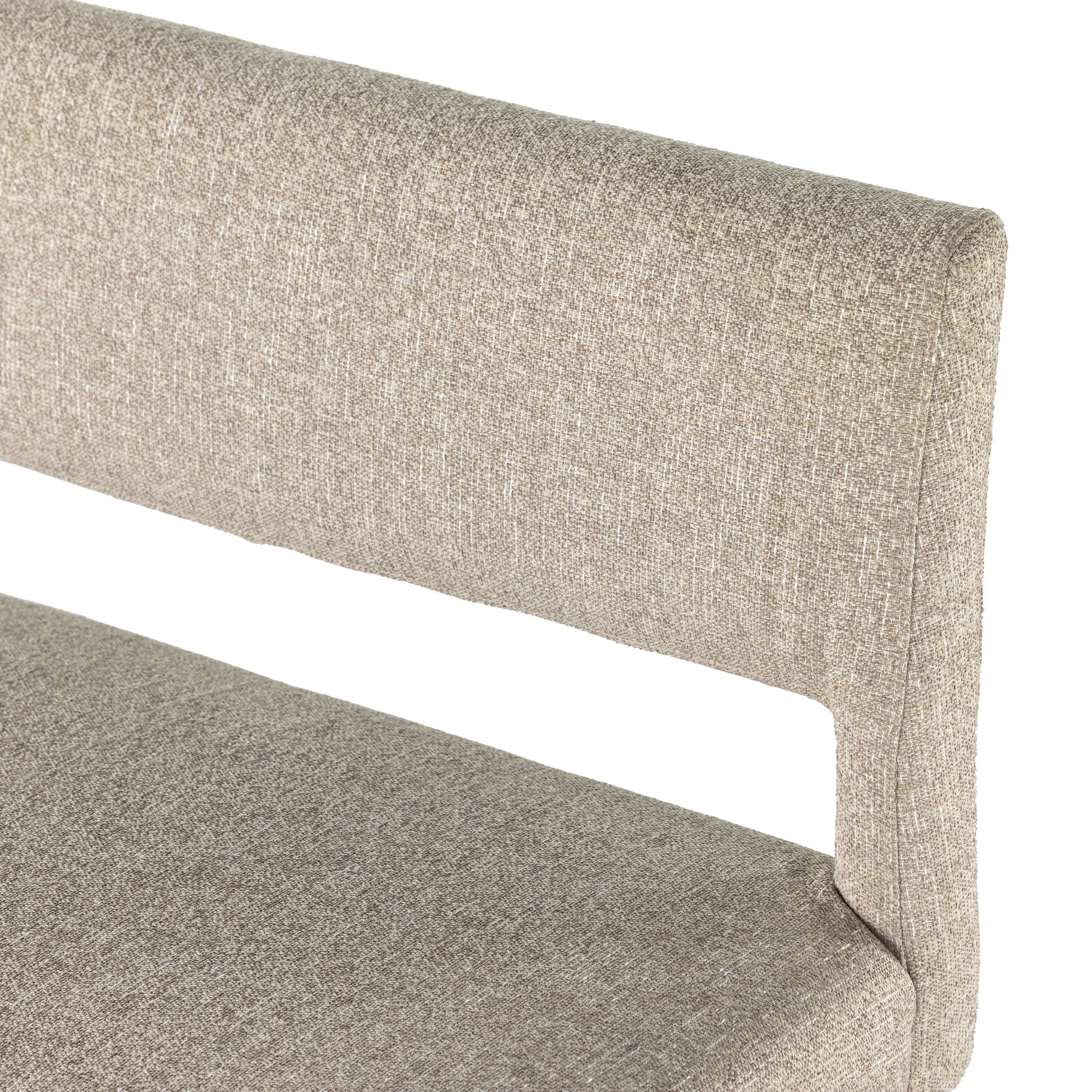 Simply styled and midcentury-minded, Joseph Light Camel Dining Bench is a textural light taupe upholstery that features a posterior cutout for added flair, with toasted nettlewood legs for natural contrast. Amethyst Home provides interior design services, furniture, rugs, and lighting in the Salt Lake City metro area. 