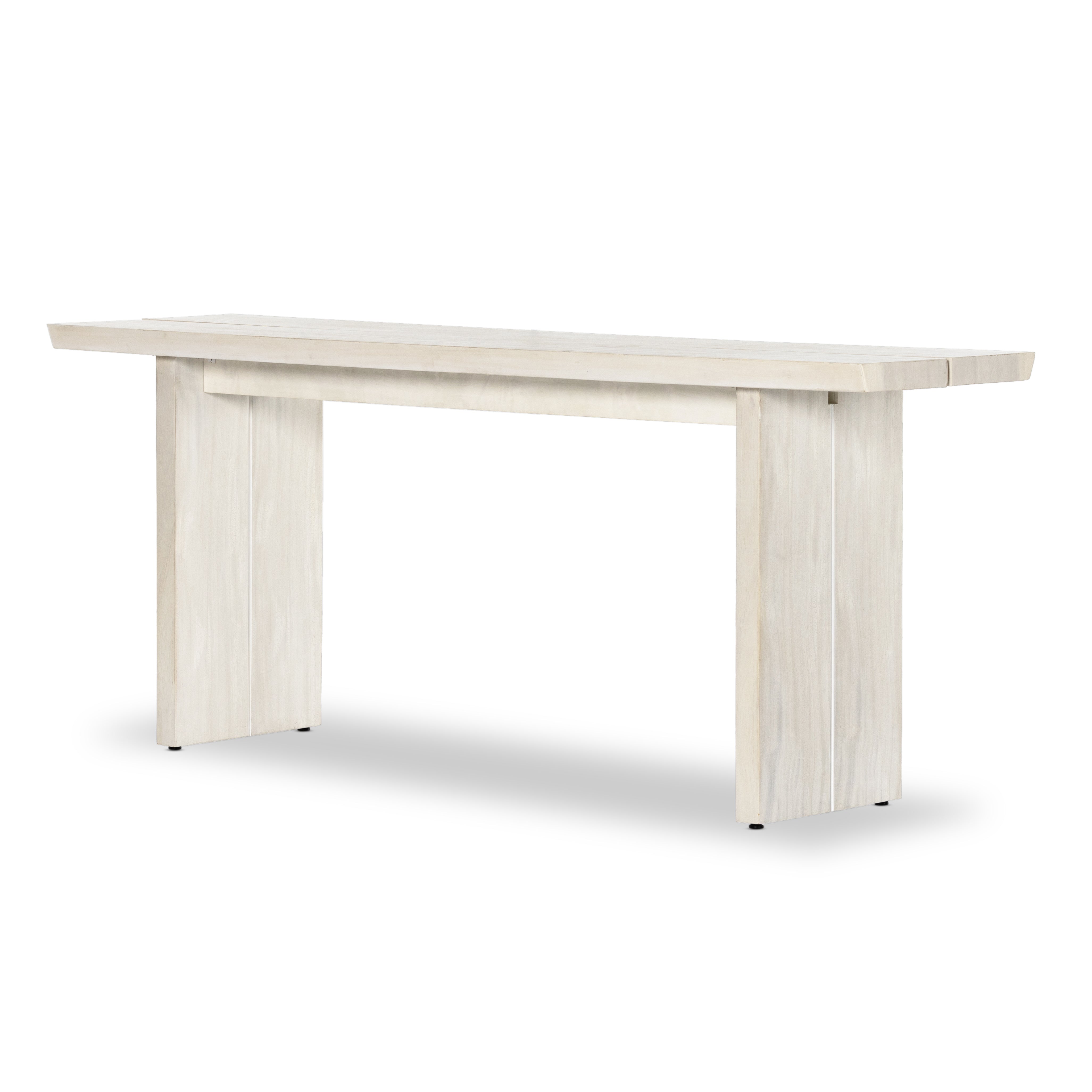 Made from bleached Guanacaste, a minimalist console table features live edging and split slab detailing. Light in look and finish, for versatility in any space or style. Amethyst Home provides interior design, new construction, custom furniture and area rugs in the Calabasas metro area