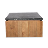 Mixed materials update this waterfall-style coffee table, as a warm oak base pairs with a sleek black marble tabletop. Amethyst Home provides interior design, new construction, custom furniture, and area rugs in the Calabasas metro area.