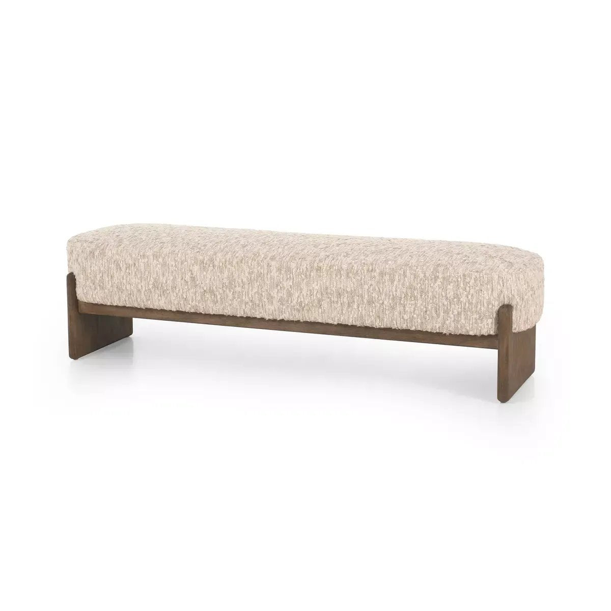 Style this modern accent bench just about anywhere. A cradle base of wire-brushed parawood supports heavily textured upholstered seating.Collection: Kensingto Amethyst Home provides interior design, new home construction design consulting, vintage area rugs, and lighting in the San Diego metro area.