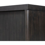 Inspired by European antiques, black-finished oak veneer features cracks and weathering for a character-rich look. Sliding doors open to reveal generous storage space for media, with rear cutouts to keep your cords out of sight Amethyst Home provides interior design, new home construction design consulting, vintage area rugs, and lighting in the Seattle metro area.
