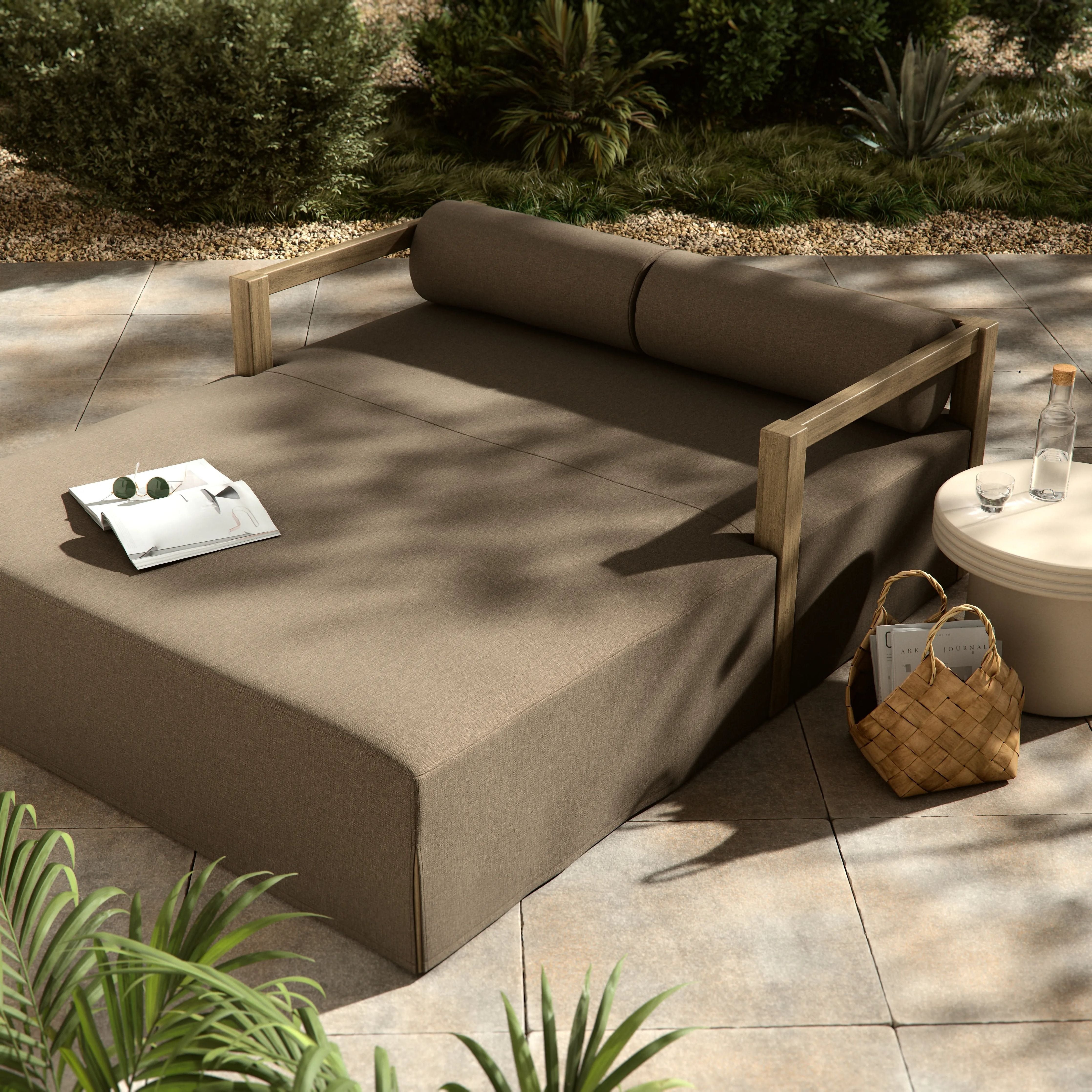 A soft, durable slipcover brings a complementary casual and laid-back look to structured framing of FSCÂ®-certified teak. A bolster back cushion offers support and comfort in this outdoor daybed. Made in Italy, this sustainably made fabric is antimicrobial and highly resistant to sunlight, abrasion and chlorine. Amethyst Home provides interior design, new home construction design consulting, vintage area rugs, and lighting in the Dallas metro area.