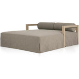 Featuring Laskin Washed Brown Outdoor Daybed by Four Hands at Amethyst Home. A soft, durable slipcover brings a complementary casual and laid-back look to structured framing of FSCA-certified teak. A bolster back cushion offers support and comfort in this outdoor daybed. Made in Italy, this sustainably made fabric is antimicrobial and highly resistant to sunl. Amethyst Home provides interior design, new home construction design consulting, vintage area rugs, and lighting in the Houston metro area.