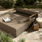 A soft, durable slipcover brings a complementary casual and laid-back look to structured framing of FSCÂ®-certified teak. A bolster back cushion offers support and comfort in this outdoor daybed. Made in Italy, this sustainably made fabric is antimicrobial and highly resistant to sunlight, abrasion and chlorine. Amethyst Home provides interior design, new home construction design consulting, vintage area rugs, and lighting in the Los Angeles metro area.