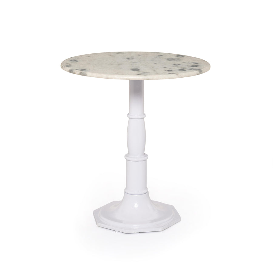 Upgrade your home decor with the Lucy White Marble Side Table. This stylish piece features a solid marble top paired with a nimbus white cast iron base, inspired by French industrial design. Enjoy the timeless beauty of marble in classic and modern spaces. Amethyst Home provides interior design, new home construction design consulting, vintage area rugs, and lighting in the Salt Lake City metro area.