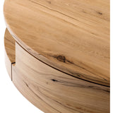Designed in partnership with longtime Four Hands collaborator Thomas Bina and Brazilian designer Ronald Sasson. A rounded coffee table made from reclaimed French oak, features beautiful natural graining. Lower layer lightens the whole look, while brining the option for bonus storage or display.Collection: Bin Amethyst Home provides interior design, new home construction design consulting, vintage area rugs, and lighting in the Houston metro area.