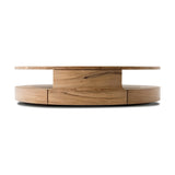 Designed in partnership with longtime Four Hands collaborator Thomas Bina and Brazilian designer Ronald Sasson. A rounded coffee table made from reclaimed French oak, features beautiful natural graining. Lower layer lightens the whole look, while brining the option for bonus storage or display.Collection: Bin Amethyst Home provides interior design, new home construction design consulting, vintage area rugs, and lighting in the Scottsdale metro area.