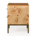 Made from poplar burl veneer with natural knots and graining, a dual-drawer nightstand brings extra storage space to the bedside. Slim brass-finished iron legs and hardware keep things looking light. Amethyst Home provides rugs, furniture, home decor, and lighting in the Tampa metro area!