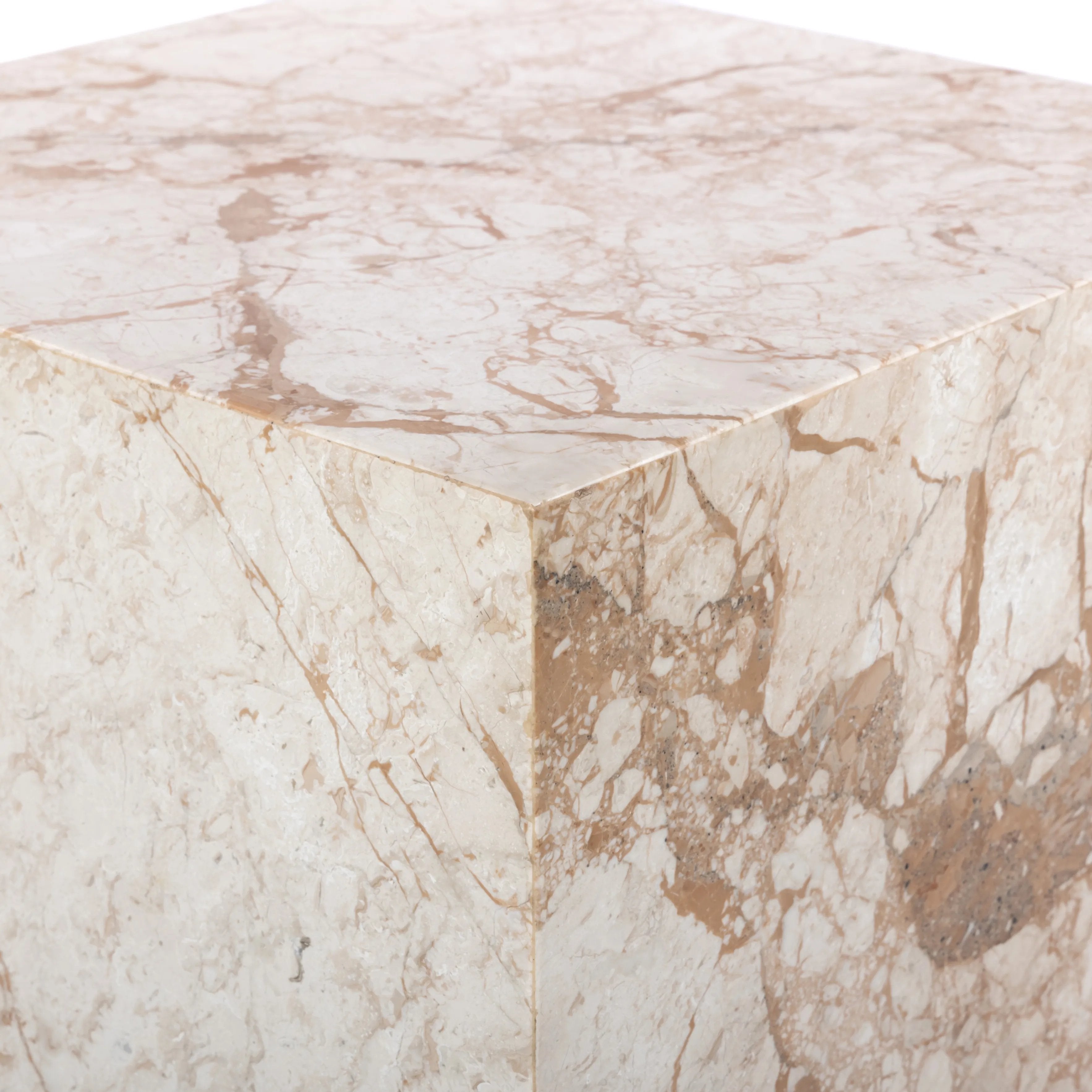 Taupe marble shapes a cubed, plinth-style end table that can be styled just about anywhere.Collection: Elemen Amethyst Home provides interior design, new home construction design consulting, vintage area rugs, and lighting in the San Diego metro area.