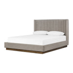 The Montgomery Bed is a tall, vertical-channeled headboard that is upholstered in grey high-performance fabric for a sensible take on modern bedroom styling. Amethyst Home provides interior design services, furniture, rugs, and lighting in the Calabasas metro area. 