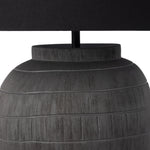 Muji Black Cotton Table Lamp is a hand-shaped black talavera lamp with handle-like detailing pairs with a tapered cotton shade in black. Amethyst Home provides interior design services, furniture, rugs, and lighting in the Des Moines metro area.