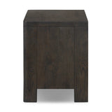 Featuring Noeline Smoked Black Oak Veneer Nightstand by Four Hands at Amethyst Home. Topped with a thick plank of solid oak, this extra-wide nightstand blends modern lines and warm character with two roomy drawers, slightly curved corners, and solid square legs. Seamless drawer fronts have a push-latch mechanism. Made from solid oak and veneer in a smok. Amethyst Home provides interior design, new home construction design consulting, vintage area rugs, and lighting in the Winter Garden metro area.