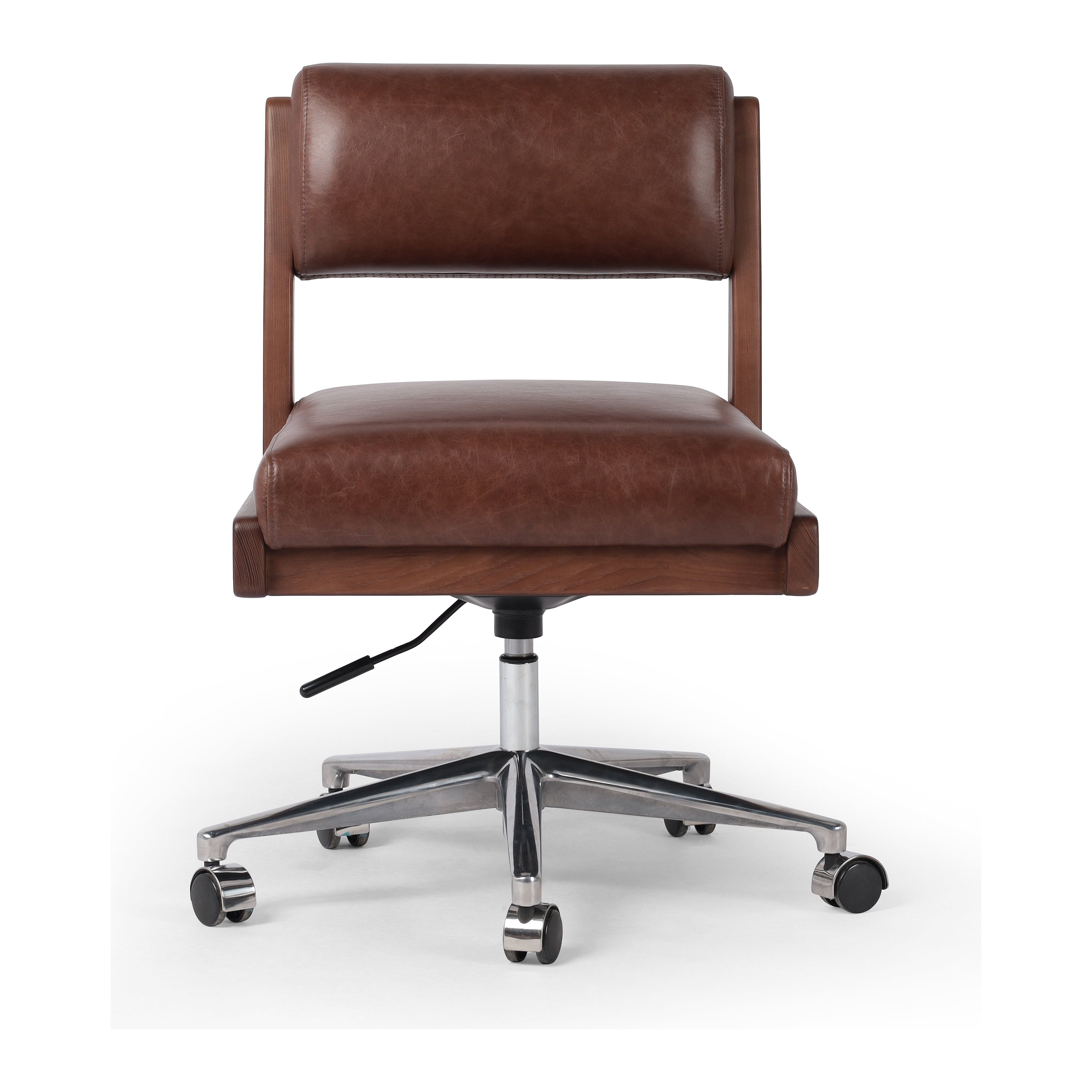 An armless top-grain leather seat and bolster pair with a wooden frame for an understated modern look with a hint of midcentury influence. Amethyst Home provides interior design, new construction, custom furniture, and area rugs in the Boston metro area.