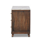 Capturing the charm of vintage French storage, this solid mango wood nightstand stands tall with a polished marble top and softened ogee edges. Three spacious drawers are fitted with classic brass-button hardware. Natural marks and cracks are characteristic of the reclaimed wood.Collection: Harmo Amethyst Home provides interior design, new home construction design consulting, vintage area rugs, and lighting in the Charlotte metro area.