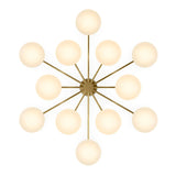 Matte glass spheres seem to extend and reach across smooth brass rods. Each globe is individually blown, shaped and sculpted by hand through a one-hour process. Matte globes are specially manufactured to evenly diffuse light. Brass and glass are 98% recyclable. Designed and sustainably crafted in Poland by Schwung.Overall Dimensions47.75"w x 47. Amethyst Home provides interior design, new home construction design consulting, vintage area rugs, and lighting in the Alpharetta metro area.