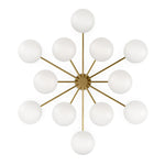Matte glass spheres seem to extend and reach across smooth brass rods. Each globe is individually blown, shaped and sculpted by hand through a one-hour process. Matte globes are specially manufactured to evenly diffuse light. Brass and glass are 98% recyclable. Designed and sustainably crafted in Poland by Schwung.Overall Dimensions47.75"w x 47. Amethyst Home provides interior design, new home construction design consulting, vintage area rugs, and lighting in the Miami metro area.
