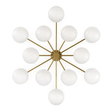 Matte glass spheres seem to extend and reach across smooth brass rods. Each globe is individually blown, shaped and sculpted by hand through a one-hour process. Matte globes are specially manufactured to evenly diffuse light. Brass and glass are 98% recyclable. Designed and sustainably crafted in Poland by Schwung.Overall Dimensions47.75"w x 47. Amethyst Home provides interior design, new home construction design consulting, vintage area rugs, and lighting in the Miami metro area.