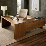 Reflect your unique style with a modular desk and matching media console of amber-finished oak and cognac top-grain leather. Arrange to suit your space, while adding plenty of storage space to the office. Amethyst Home provides interior design, new construction, custom furniture, and area rugs in the Miami metro area.