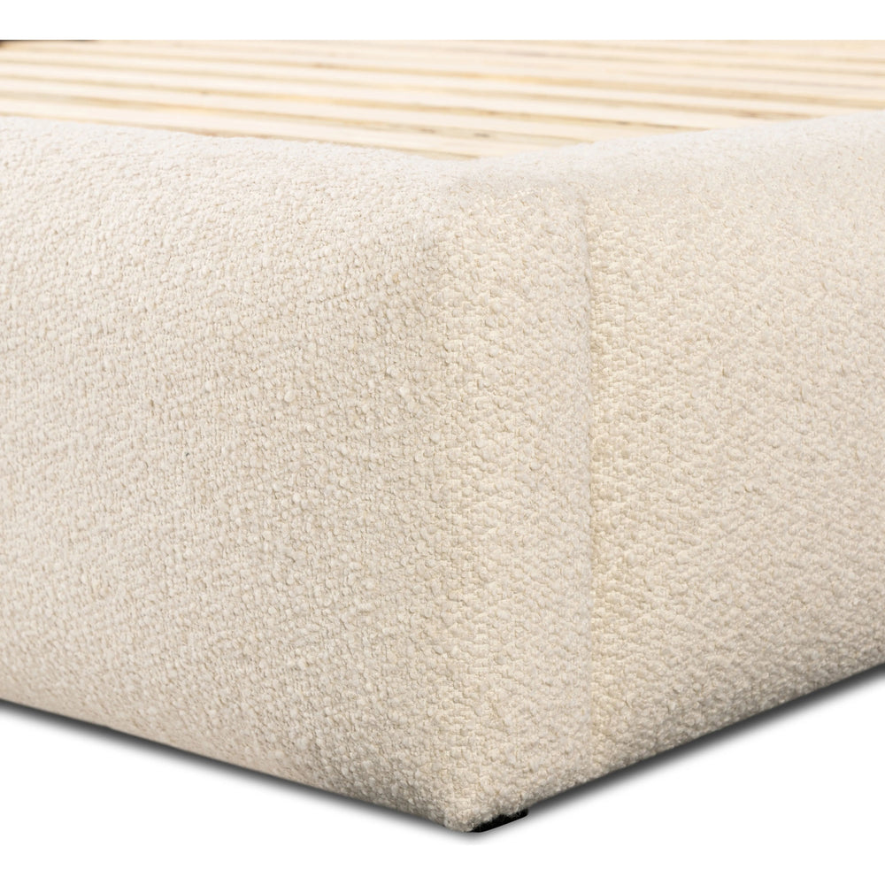 Featuring Quincy Lisbon Cream-King Bed by Four Hands at Amethyst Home. Modern, clean shaping meets inflated comfort with this padded, upholstered bed frame in a textural boucle-like pattern.  Text (251) 257-7986 for quick product details.Overall Dimensions: 92.25"W x 89.25"L x 48"H
Collection: EastonColors: Lisbon Cream ,BlackMaterials: 81% Pl, 19% Pc ,Soli. Amethyst Home provides interior design, new home construction design consulting, vintage area rugs, and lighting in the Calabasas metro area.