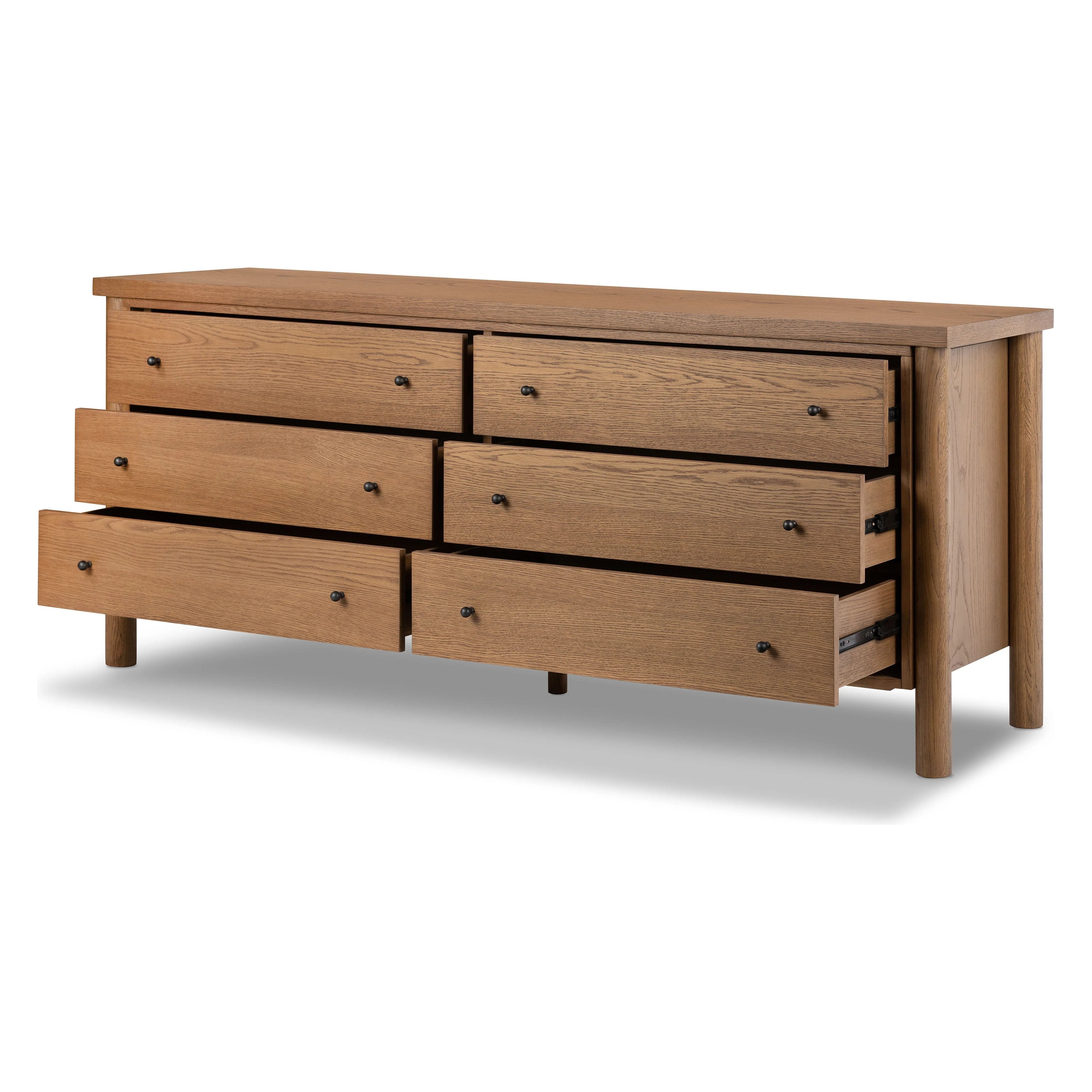Roark Amber Oak Veneer 6 Drawer Dresser | Amethyst Home
