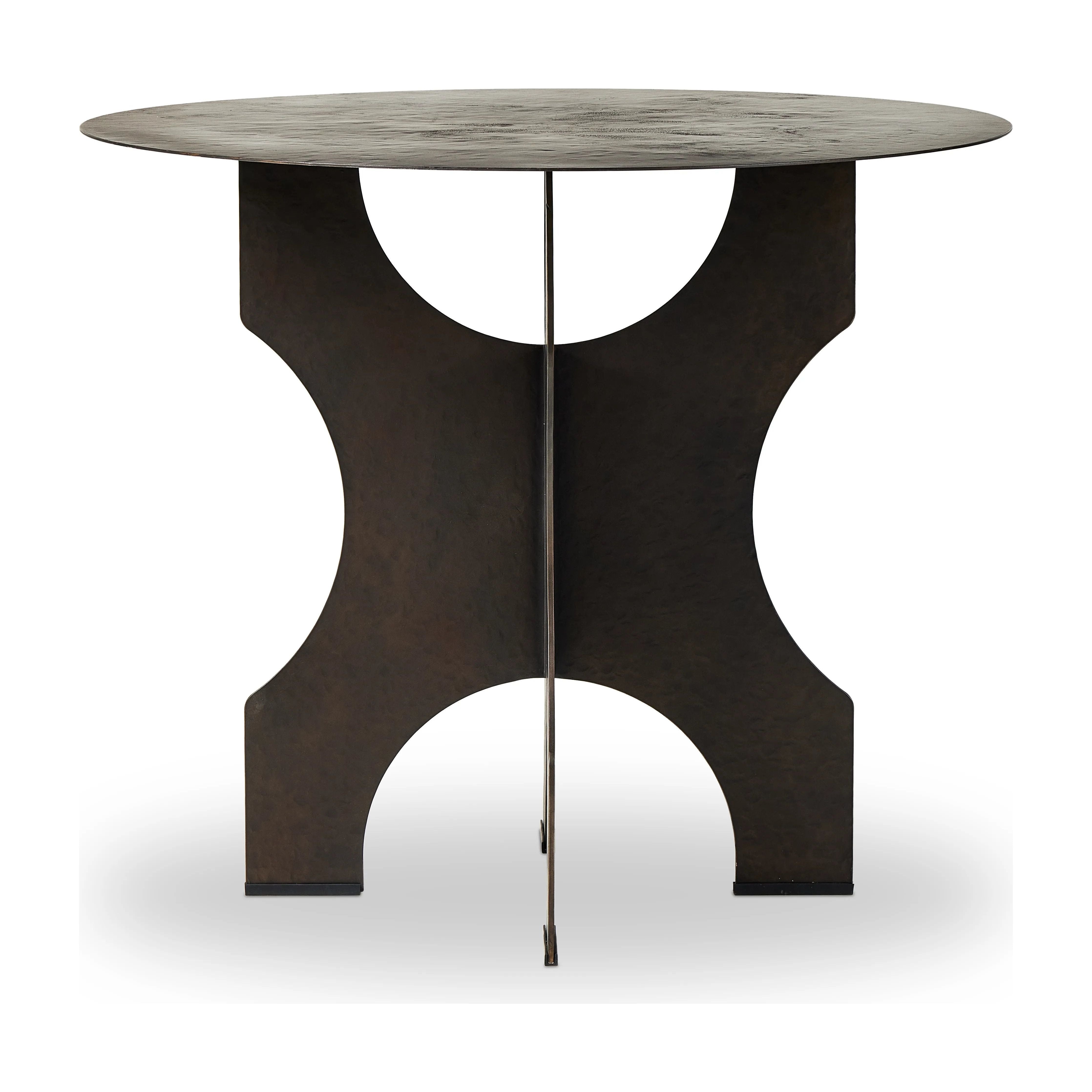 By the makers at Van Thiel, known for their antique-inspired pieces and hand-applied finishes. Solid iron with a textured bronze finish forms this unique, structured end table with industrial vibes.Collection: Van Thie Amethyst Home provides interior design, new home construction design consulting, vintage area rugs, and lighting in the Newport Beach metro area.