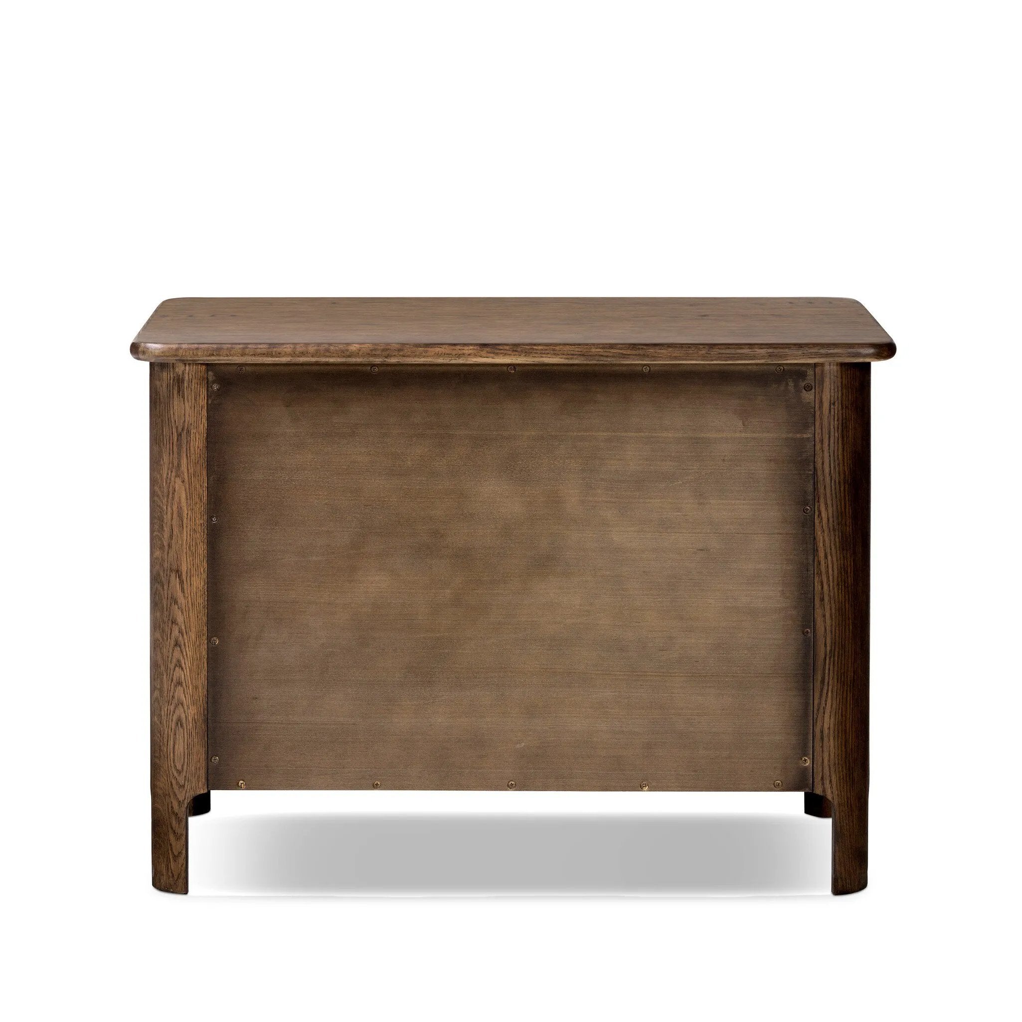 Like an heirloom nightstand with two roomy drawers, this aged oak design has room for it all. Detailed with an overhang surface, carved edges top to bottom, angled legs and oval drawer pulls finished in dark gunmetal.Collection: Bolto Amethyst Home provides interior design, new home construction design consulting, vintage area rugs, and lighting in the Los Angeles metro area.