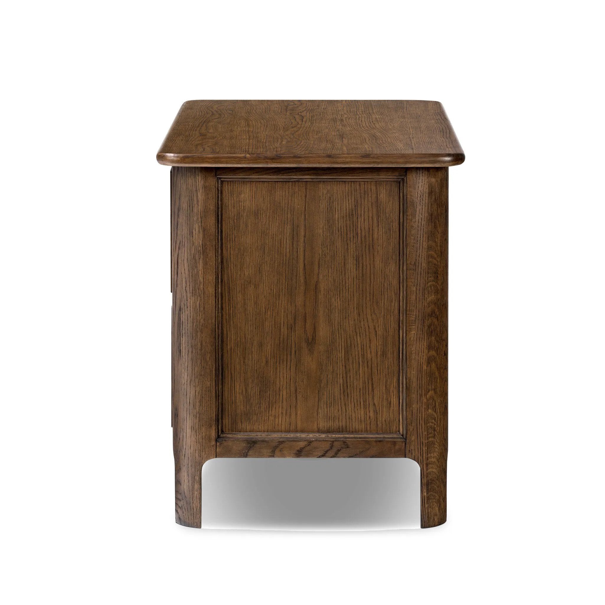Like an heirloom nightstand with two roomy drawers, this aged oak design has room for it all. Detailed with an overhang surface, carved edges top to bottom, angled legs and oval drawer pulls finished in dark gunmetal.Collection: Bolto Amethyst Home provides interior design, new home construction design consulting, vintage area rugs, and lighting in the Winter Garden metro area.