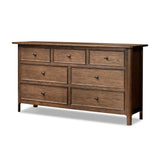 Featuring Russ Aged Oak Oversized Dresser by Four Hands at Amethyst Home. Like an heirloom dresser with three smaller drawers up top, this aged oak design has room for it all. Detailed with an overhang surface, carved edges top to bottom, angled legs and oval drawer pulls finished in dark gunmetal.
Overall Dimensions: 21.0" L x 72.0" W x 38.75" H
Collectio. Amethyst Home provides interior design, new home construction design consulting, vintage area rugs, and lighting in the Alpharetta metro area.
