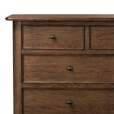 Like an heirloom dresser with three smaller drawers up top, this aged oak design has room for it all. Detailed with an overhang surface, carved edges top to bottom, angled legs and oval drawer pulls finished in dark gunmetal.Collection: Bolto Amethyst Home provides interior design, new home construction design consulting, vintage area rugs, and lighting in the Scottsdale metro area.