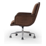 This comfort-driven take on the modern desk chair features velvety cocoa-colored upholstery, pared with a wooden frame. Casters and seat height adjustability for ease as you work. Amethyst Home provides interior design, new construction, custom furniture, and area rugs in the Des Moines metro area.