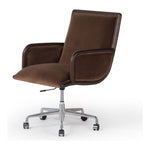 This comfort-driven take on the modern desk chair features velvety cocoa-colored upholstery, pared with a wooden frame. Casters and seat height adjustability for ease as you work. Amethyst Home provides interior design, new construction, custom furniture, and area rugs in the Miami metro area.