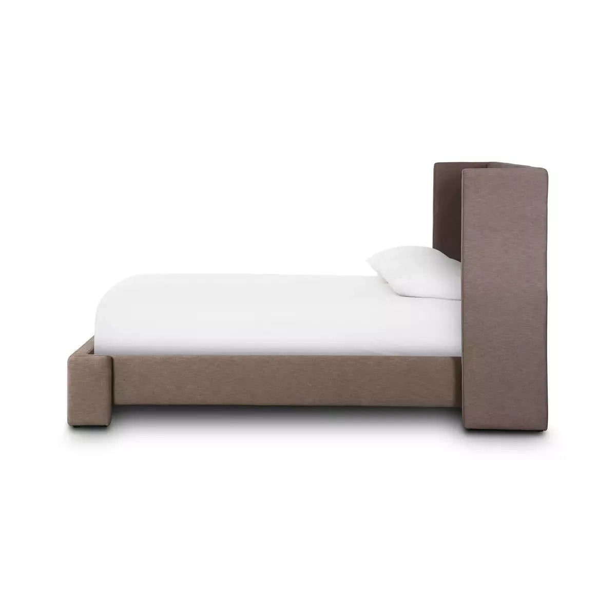 A shorter wingspan and geometric cutouts define this modern-day shelter wingback bed, designed for comfort from every angle. Upholstered in a natural taupe fabric with subtle texture and a soft hand.Collection: Norwoo Amethyst Home provides interior design, new home construction design consulting, vintage area rugs, and lighting in the Miami metro area.