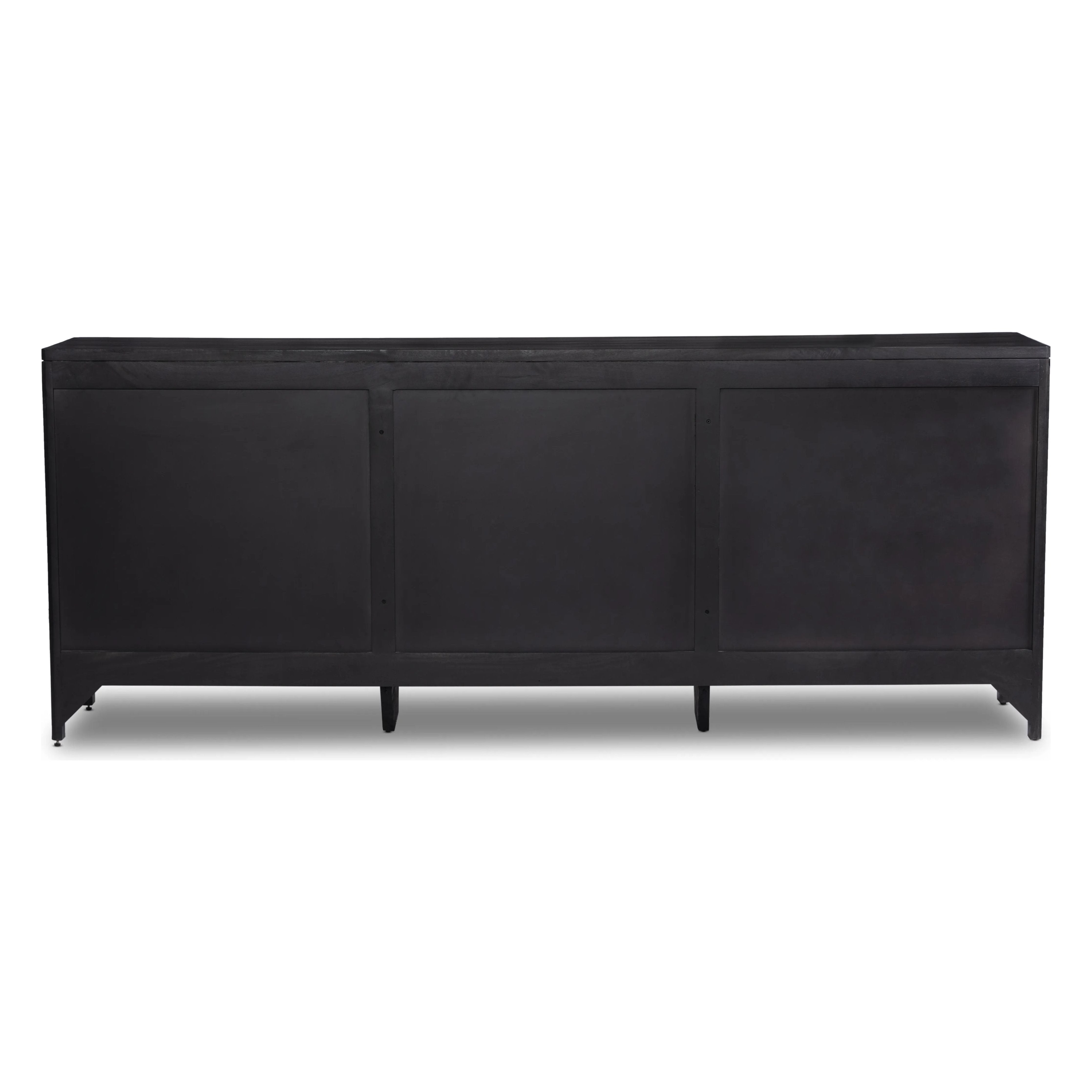 Black-finished mango encases nine spacious drawers of woven black cane, for a textural, monochromatic look Amethyst Home provides interior design, new home construction design consulting, vintage area rugs, and lighting in the Charlotte metro area.