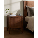 Brown-washed mango encases inset woven cane, for a light, textural look with monochromatic vibes. Removable interior shelf offers clever convenience. Option to pair with matching right nightstand. Amethyst Home provides interior design, new construction, custom furniture, and area rugs in the Austin metro area.
