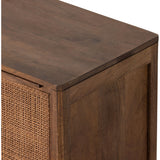 Brown-washed mango encases inset woven cane, for a light, textural look with monochromatic vibes. Removable interior shelf offers clever convenience. Option to pair with matching right nightstand. Amethyst Home provides interior design, new construction, custom furniture, and area rugs in the Calabasas metro area.